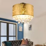 Luxus Decken Lampe Kristall Wohn Ess Zimmer Textil Beleuchtung With Regard To Lampe Wohnzimmer Gold