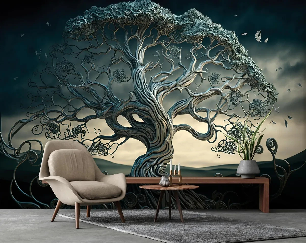 Photo Wallpaper Tree Abstract 3D Effect Modern Living Room Fleece Wallpaper  + Gl in Fototapete 3D Effekt Wohnzimmer