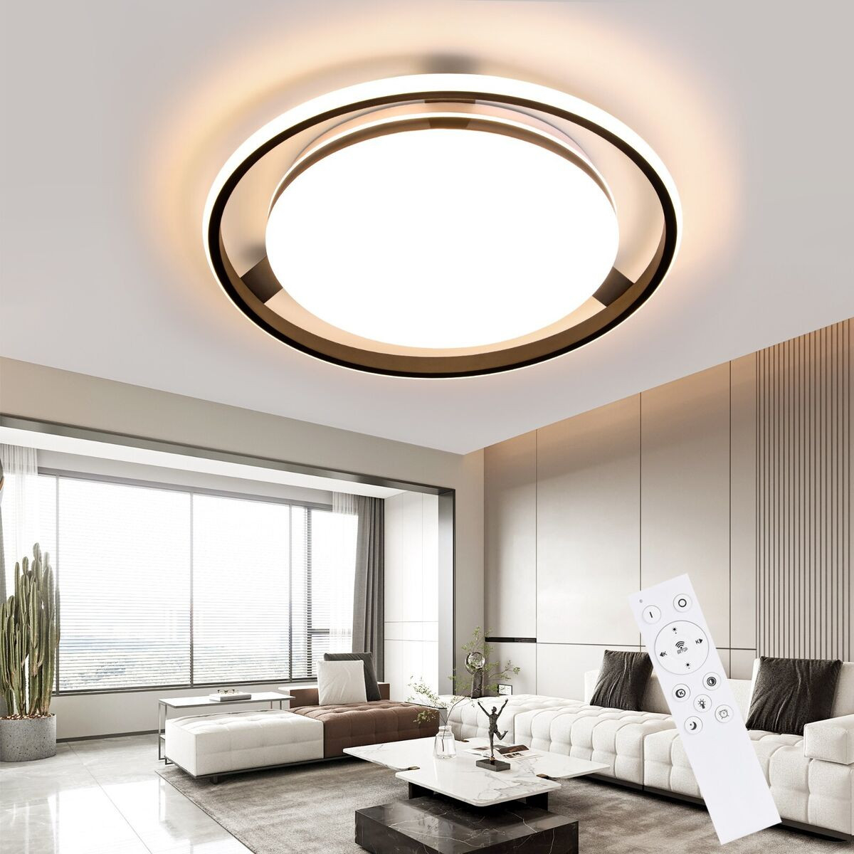 Zmh Modern Ceiling Lamp Led Ceiling Light Living Room - Dimmable Black  Round Des in Led Wohnzimmer