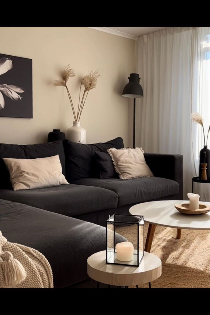 Beige Black Living Room | Black Sofa Living Room Decor, Black in Wohnzimmer Beige
