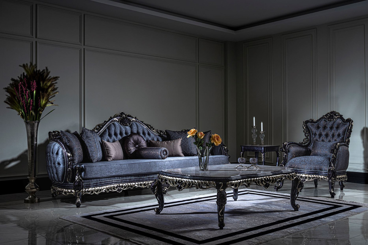 Casa Padrino Luxury Baroque Sofa Blue / Gold - Handmade Living throughout Muster Wohnzimmer