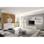 Moderne Wohnzimmer Kombi Crisp 61 Inkl. Beleuchtung In Weiß Mit Absetz With Modernes Wohnzimmer Weiß