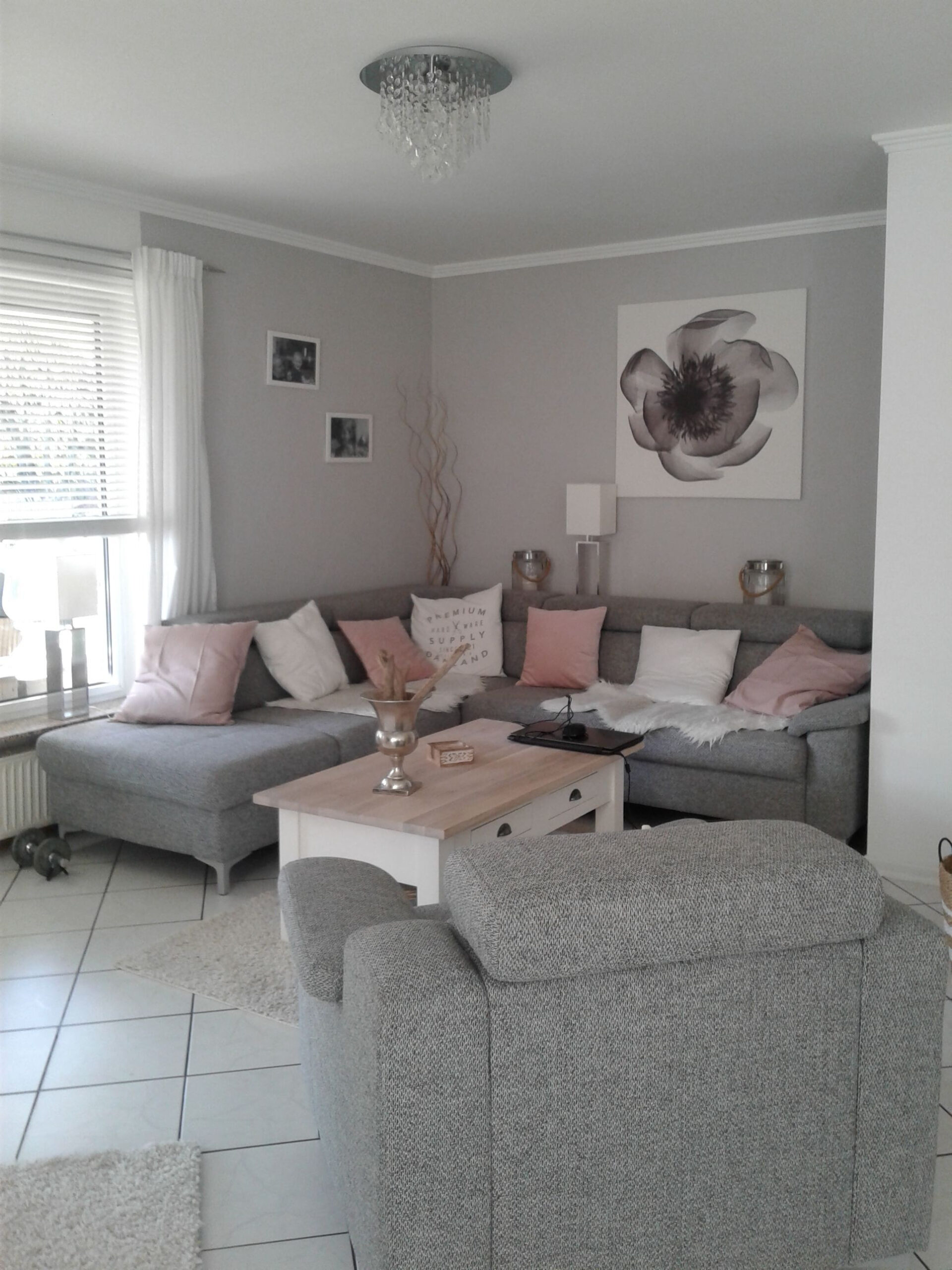 Wohnzimmer In Grau- Weiß Und Farbtupfer In Matt Rosa | Living Room intended for Grau Rosa Wohnzimmer