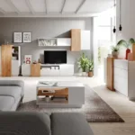 Wohnzimmer Komplett – Set A Gremda, 4 Teilig, Farbe: Eiche / Weiß In Wohnzimmer Set