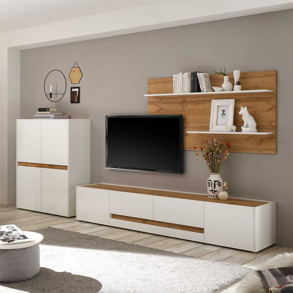 Wohnzimmer Möbelset Für Wand Tv In Weiß &amp; Dekor Wildeiche pertaining to Wand Wohnzimmer